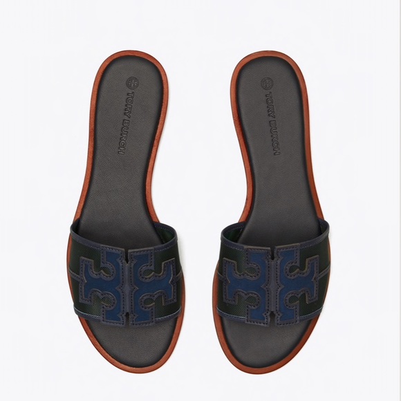 NEW 9.5 Tory Burch Ines Mesh Slide Black NavyGreen - Picture 2 of 10